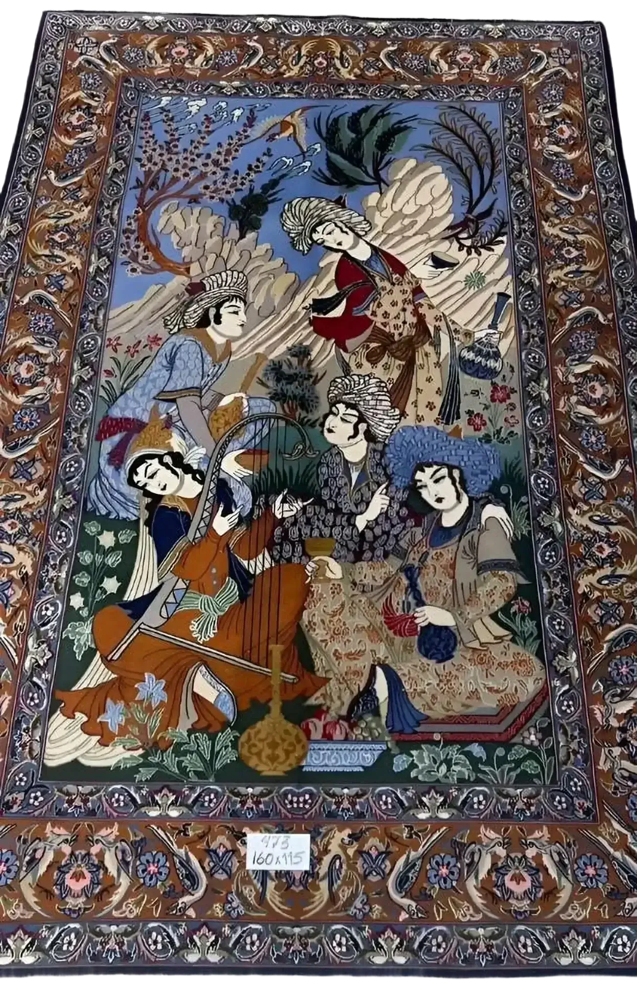"Hand-knotted Persian rug from Isfahan, Iran - 160x115 cm, wool and silk blend, featuring intricate designs with 1,000,000 knots per square meter, available at an affordable price."